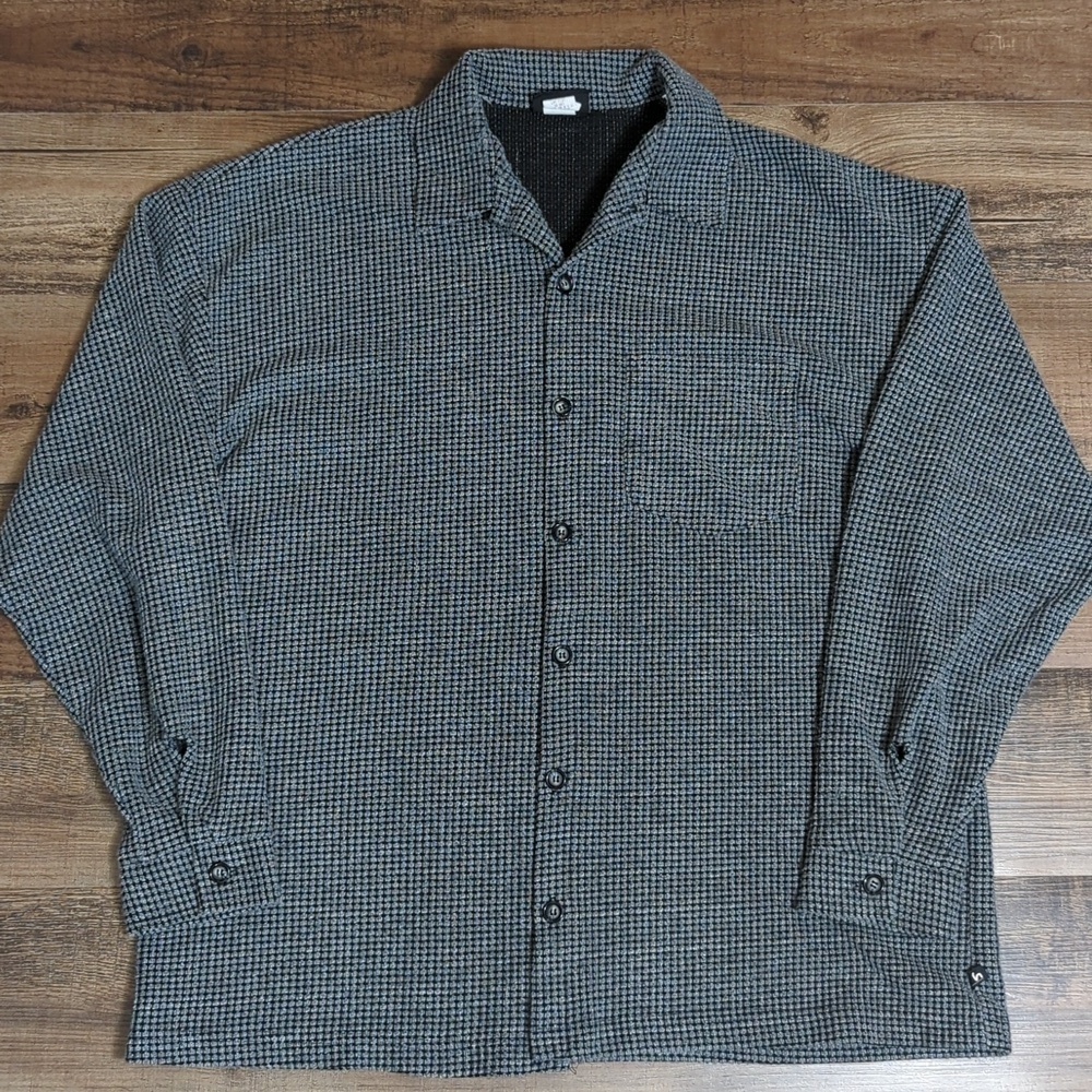 Vintage Y2K Pacsun Waffle Print Button Down Shirt Size XL in Gray/Black